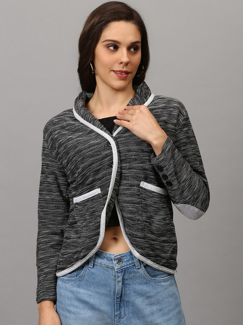 Campus Sutra Women Black & White Single-Breasted Casual Blazer