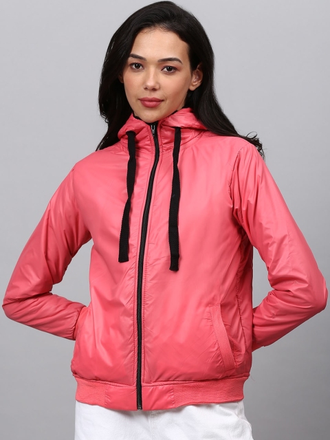 Campus Sutra Women Peach-Coloured Windcheater Padded Jacket