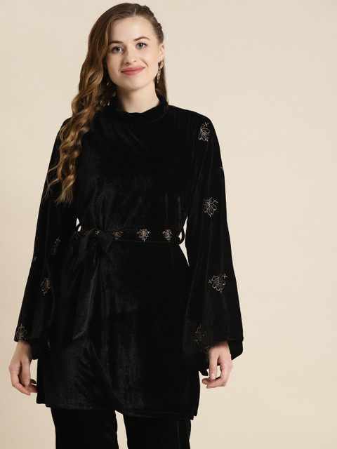 Shae by SASSAFRAS Black Velvet Kurti