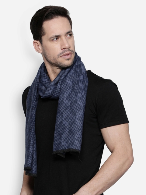 Alvaro Castagnino Men Blue & Navy Blue Patterned Muffler - Image 2