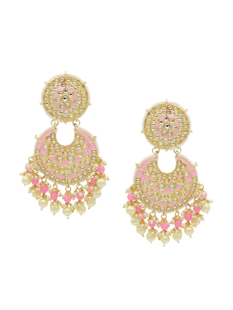 ASMITTA JEWELLERY Gold Plated Pink Contemporary Chandbalis Earrings