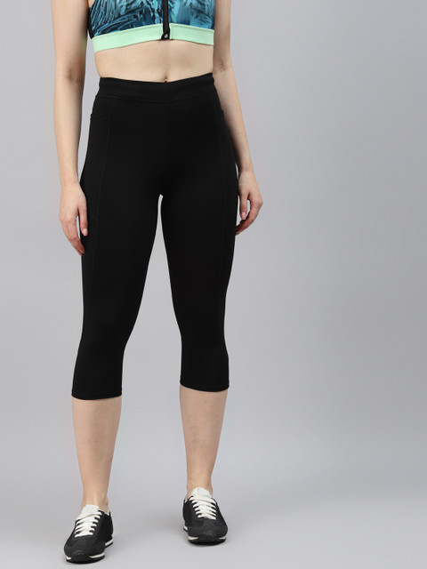 Blinkin Women Black 3/4th High Waist Training Tights With Side Pockets