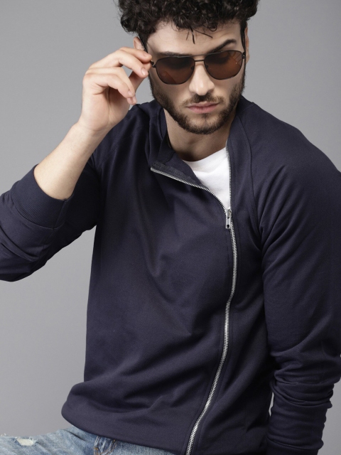 Campus Sutra Men Navy Blue Sweatshirt - Image 5