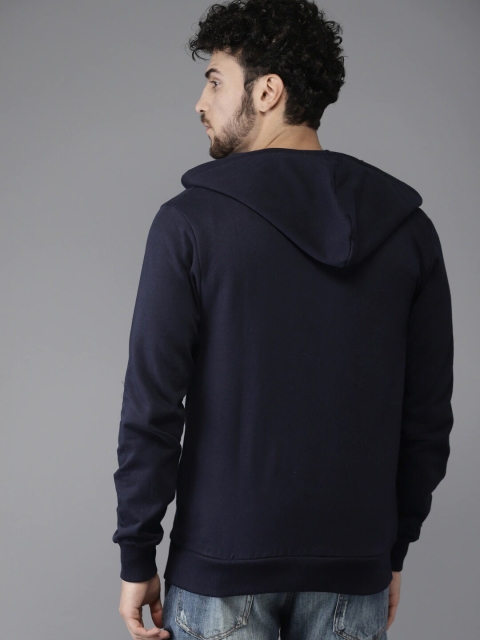 Campus Sutra Men Navy Blue Hooded Sweatshirt - Image 4