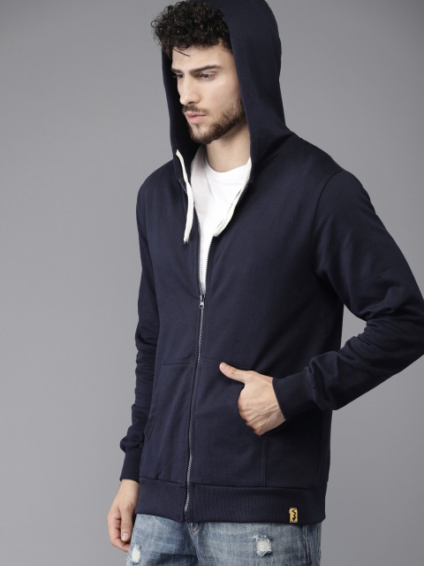 Campus Sutra Men Navy Blue Hooded Sweatshirt - Image 3