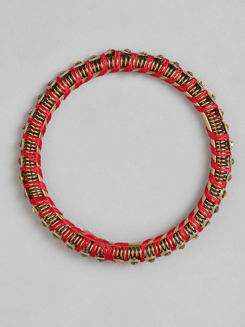 Peora Set of 10 Maroon Gold Plated Silk Thread Kundan Studded Chuda Bangles - Image 5