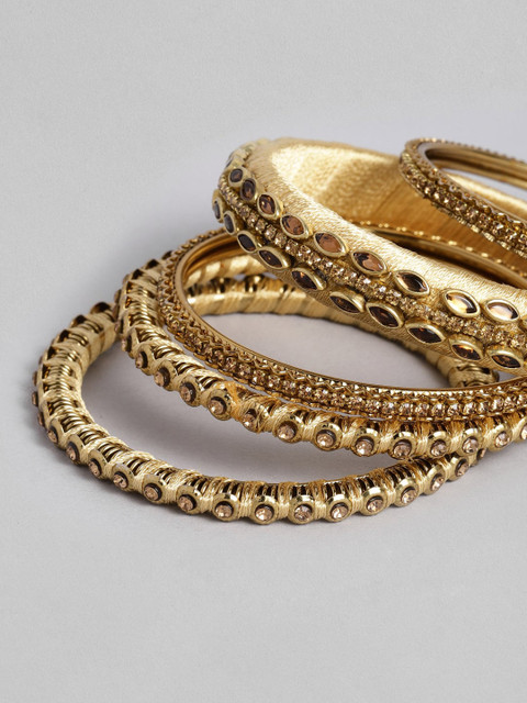 Peora Set of 10 Cream-Coloured Handcrafted Silk Thread Kundan Studded Chuda Bangles - Image 5