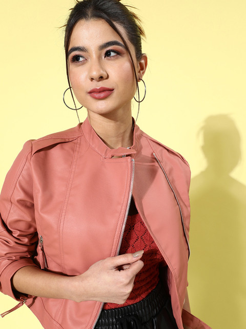 Tokyo Talkies Women Rose Crop Biker Jacket