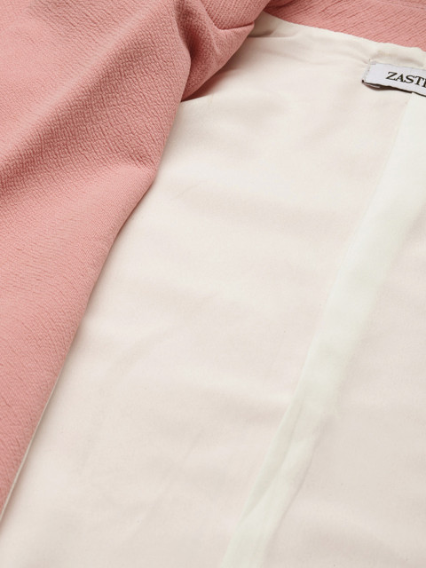 Zastraa Women Baby Pink Solid Lapel Collar Cropped Blazer - Image 7