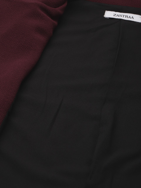 Zastraa Women Maroon Solid Lapel Collar Cropped Blazer - Image 7