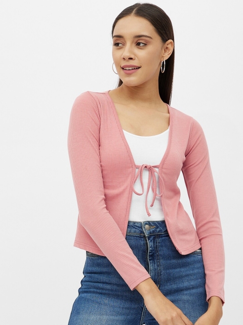 Harpa Women Rose Striped Crop Tie-Up Shrug