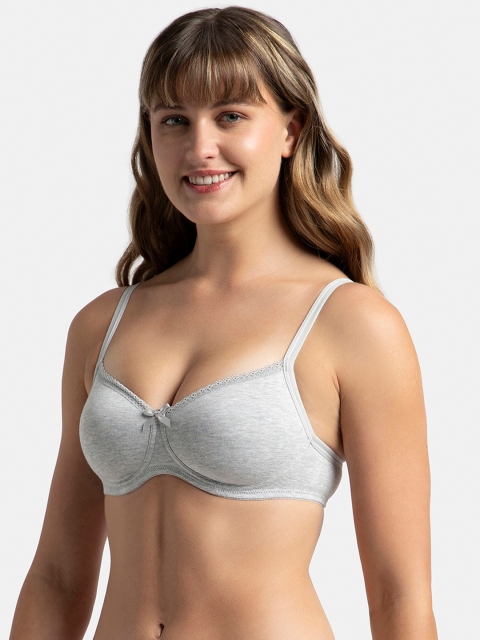 Jockey Wirefree Padded Plus Size Cotton Medium Coverage Tshirt Bra with Lace Styling -1723 - Image 2