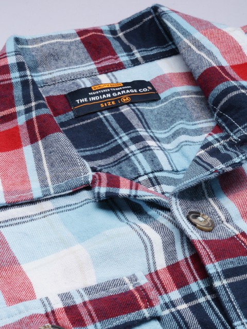 The Indian Garage Co Men Regular Fit Checked Double Flap Pocket Flannel Shirt - Image 2