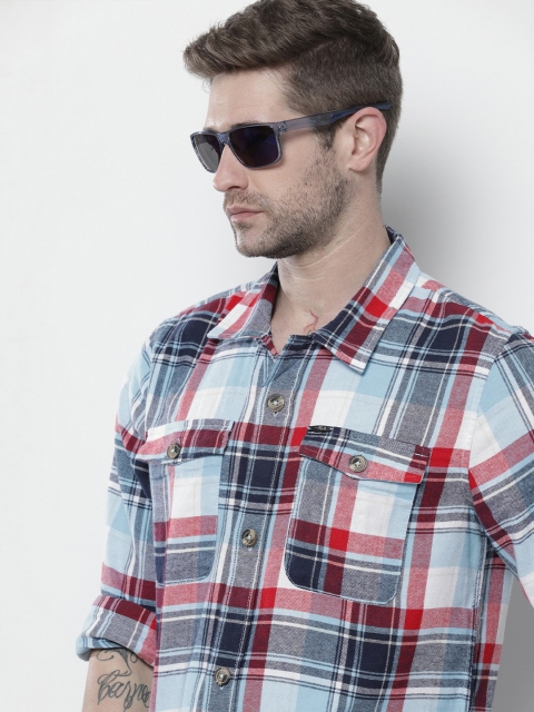 The Indian Garage Co Men Regular Fit Checked Double Flap Pocket Flannel Shirt