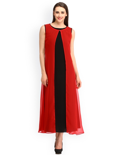 Red Coloured Solid Maxi Dress