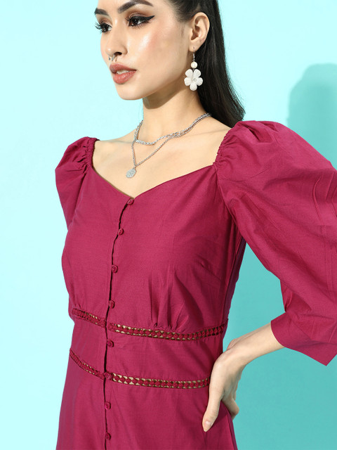 plusS Women Pretty Pink Solid Tiered Dress - Image 4