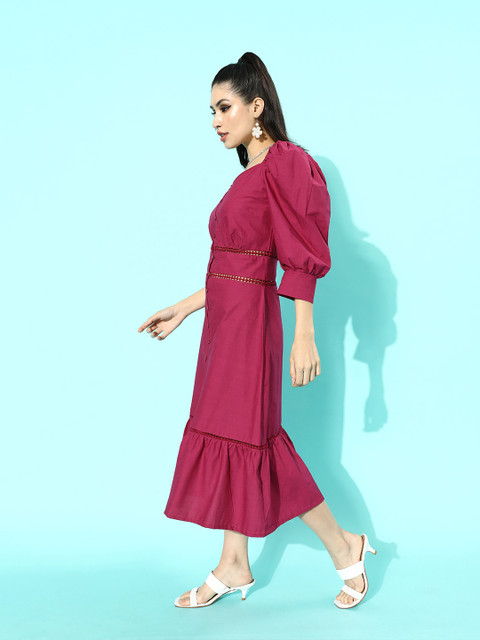 plusS Women Pretty Pink Solid Tiered Dress - Image 3