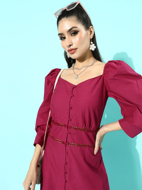 plusS Women Pretty Pink Solid Tiered Dress - Image 2