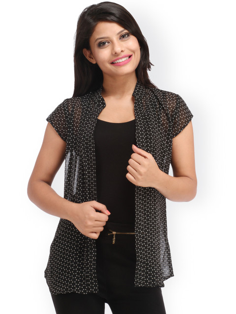 Cottinfab Black Printed Shrug