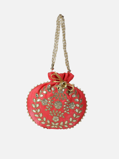 Aditi Wasan Pink & Gold-Toned Embroidered Potli Clutch
