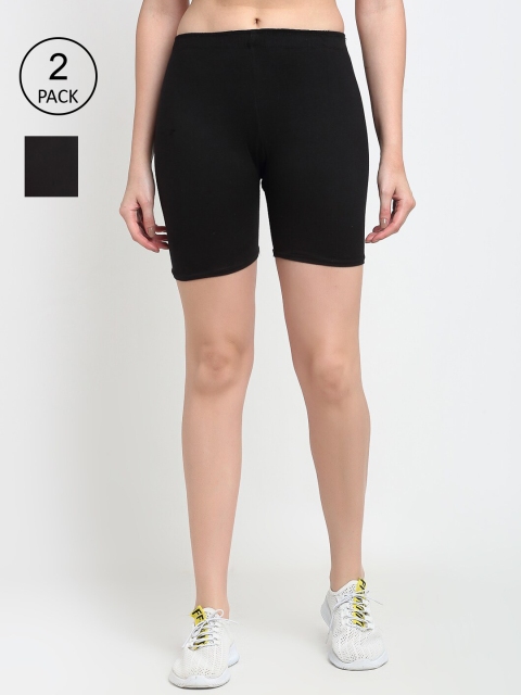 GRACIT Women Pack of 2 Black Skinny Fit Biker Shorts
