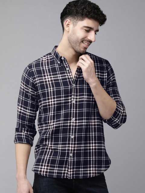 THE BEAR HOUSE Men Navy Blue Slim Fit Checked Casual Shirt - Image 4