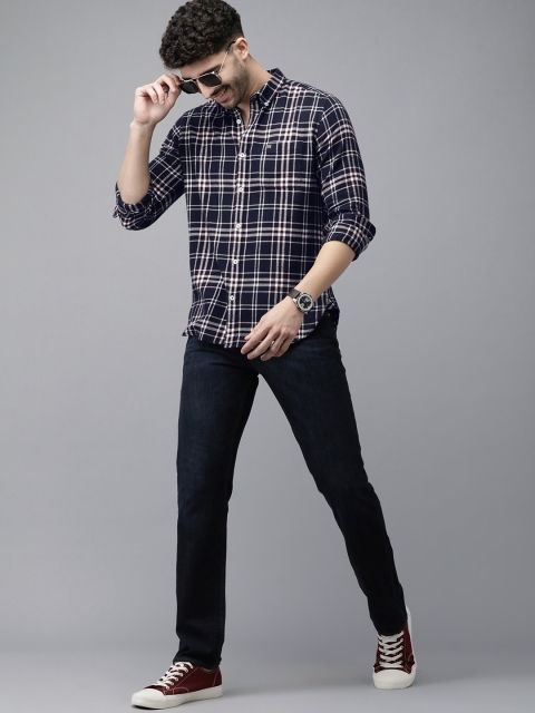 THE BEAR HOUSE Men Navy Blue Slim Fit Checked Casual Shirt - Image 7