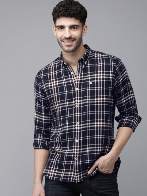 THE BEAR HOUSE Men Navy Blue Slim Fit Checked Casual Shirt - Image 5
