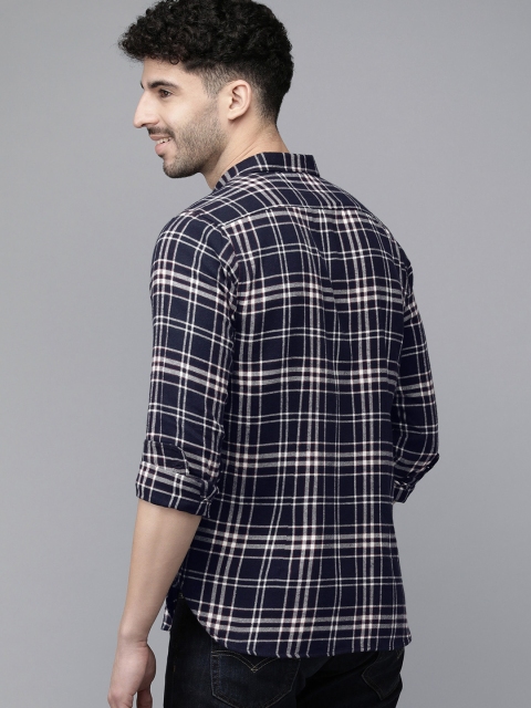THE BEAR HOUSE Men Navy Blue Slim Fit Checked Casual Shirt - Image 6