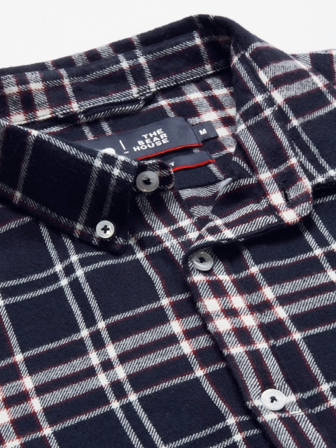 THE BEAR HOUSE Men Navy Blue Slim Fit Checked Casual Shirt - Image 2