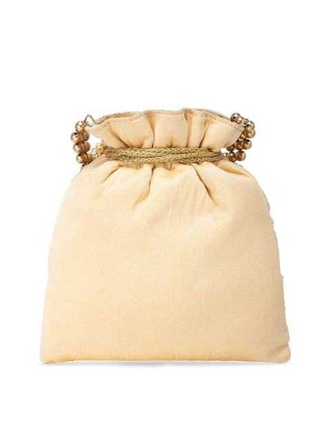 Peora Cream-Coloured & Gold-Toned Embellished Potli Clutch - Image 5