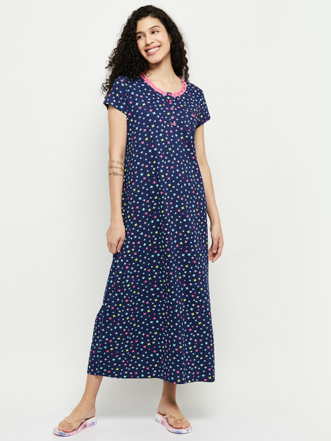 max Navy Blue Printed Maxi Nightdress