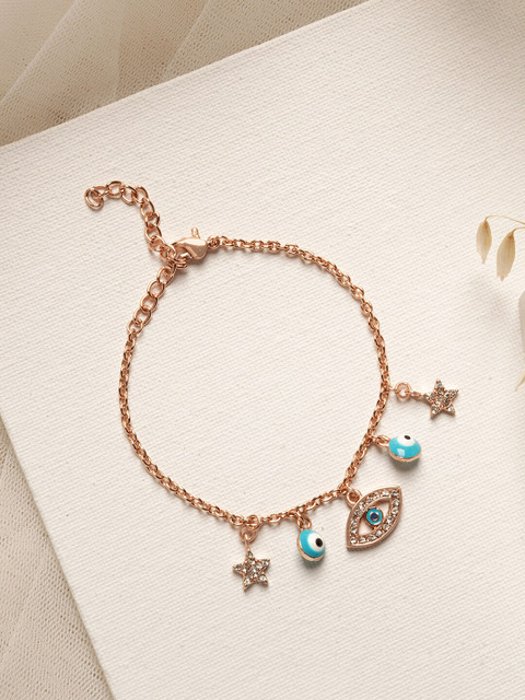 JOKER & WITCH Women Rose Gold & Blue Brass Cosmos Blue Evil Eye Bracelet