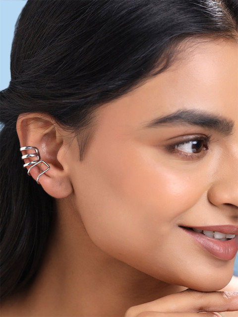 Yellow Chimes Set of 10 Silver-Toned Contemporary Ear Cuff Earrings