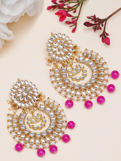 KARATCART Gold-Plated & Pink Classic Chandbalis Earrings