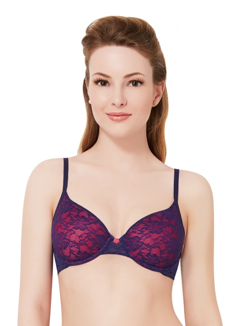 Amante Navy & Pink Lace Medium-Coverage T-shirt Bra BCFR31