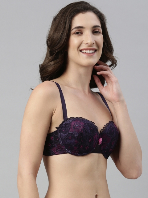 Enamor Padded Wired Medium Coverage Curve Frame and Lace Detailing Balconette Bra - Image 2