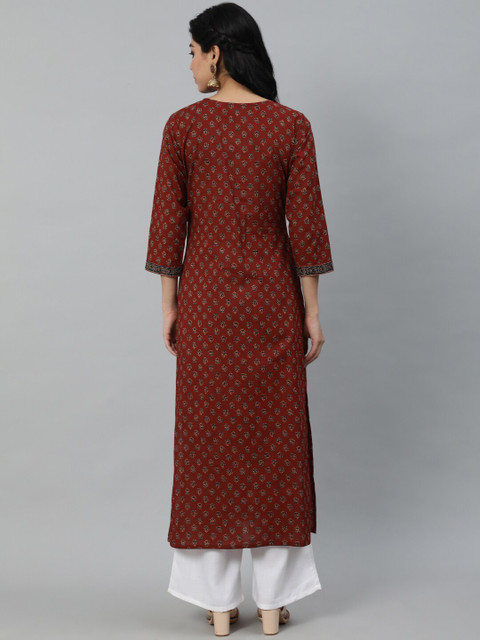 Nayo Women Maroon Ethnic Motifs Printed Cotton Kurta - Image 5