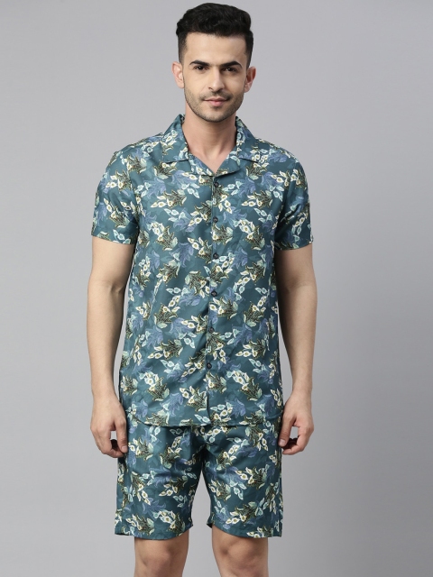 Bushirt Men Blue & Green Printed Night Suit