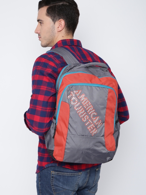 AMERICAN TOURISTER Unisex Grey & Orange Printed Backpack