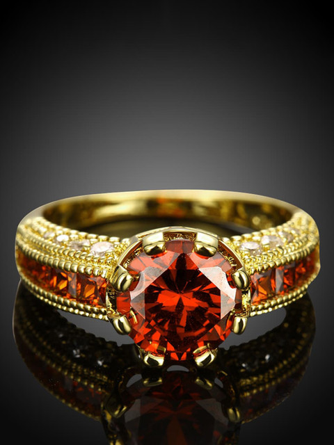 Yellow Chimes Gold Toned Dazzling Imperial Red Austrian Crystal Ring