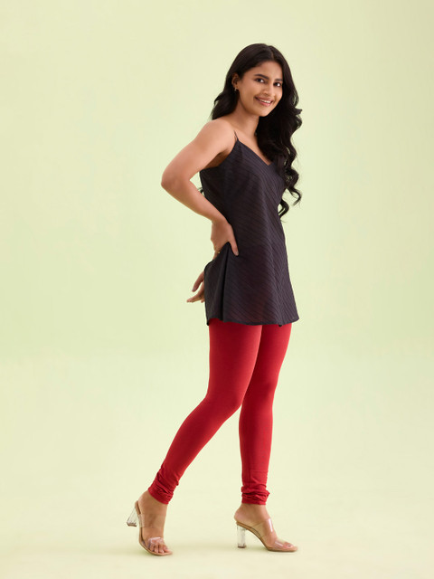 Go Colors Women Red Solid Churidar Length Leggings - Image 2