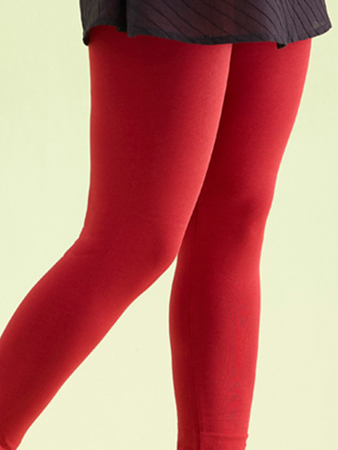 Go Colors Women Red Solid Churidar Length Leggings - Image 5
