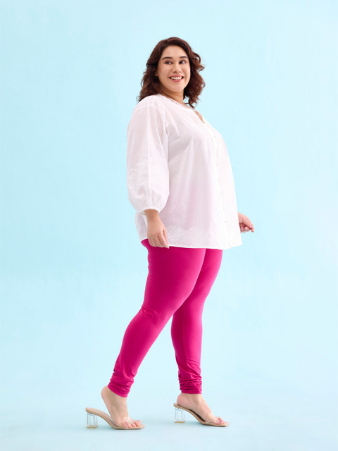 Go Colors Women Pink Solid Churidar Length Leggings - Image 2