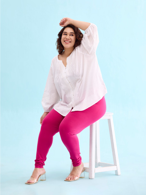 Go Colors Women Pink Solid Churidar Length Leggings - Image 4