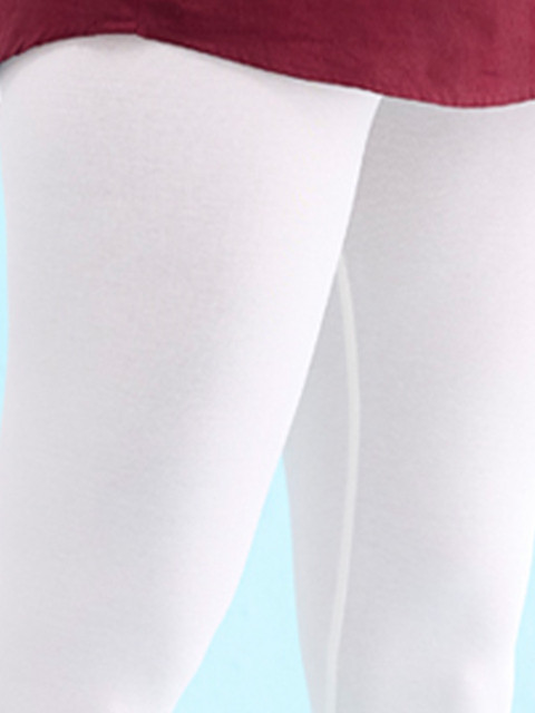 Go Colors Women Off-White Solid Churidar Length Leggings - Image 5