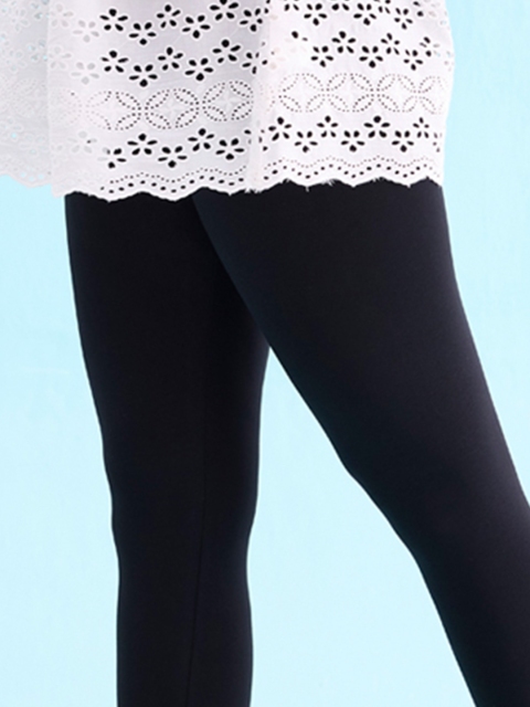 Go Colors Women Black Solid Churidar Length Leggings - Image 5
