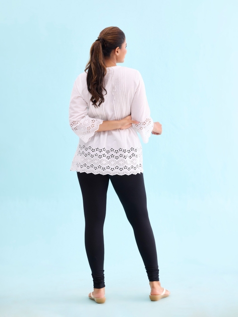 Go Colors Women Black Solid Churidar Length Leggings - Image 3