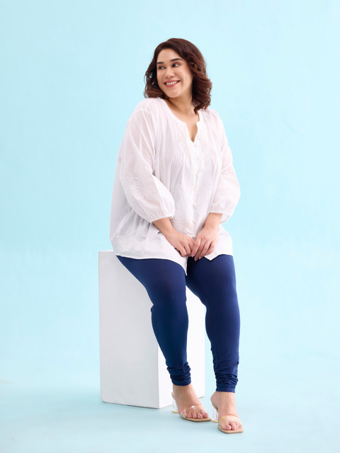 Go Colors Women Navy Blue Solid Churidar Length Leggings - Image 4