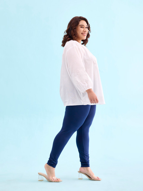 Go Colors Women Navy Blue Solid Churidar Length Leggings - Image 2